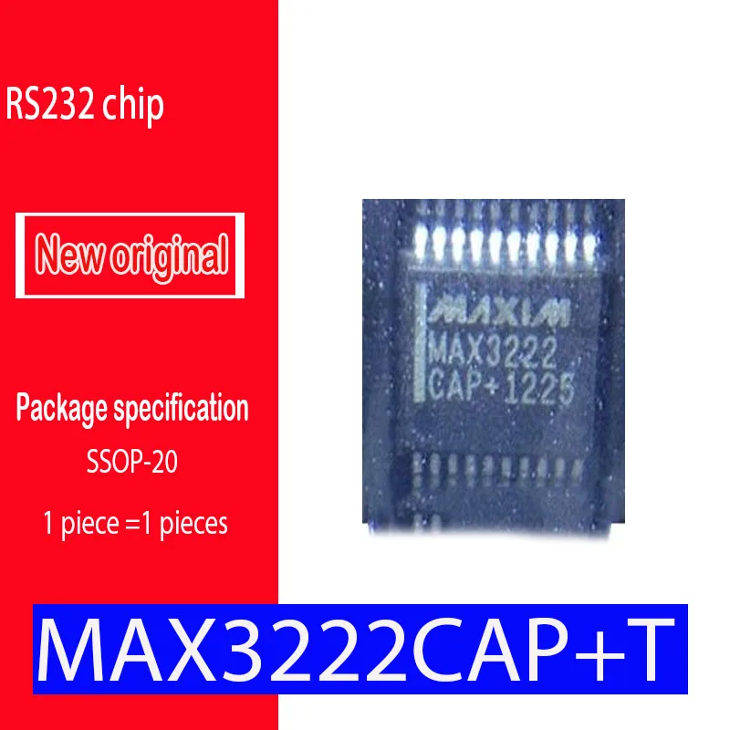 Novo izvirno mesto MAX3222CAP+T SSOP stranski 20 3.0 V do 5,5 V, Nizke porabe, do 1Mbps 2 Rcvr, CMOS, PDSO20 Črto povežite Sprejemnik / oddajnik, 1 Func