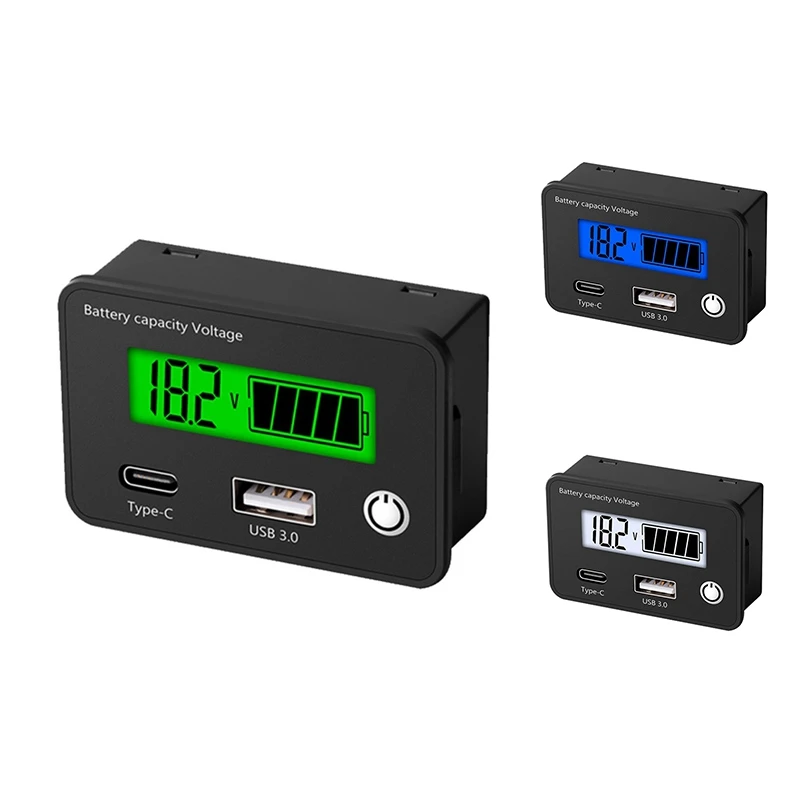 Svinčevih Litij-Zmogljivost Baterije Indikator Avto Digitalni Voltmeter Napetost Tester USB Tip-C Črn ,Zelen Zaslon
