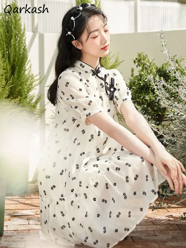 Mini Obleka za Ženske A-line Sladko Gumb Design Pika Vestidos korejski Modni Slog Priložnostne Kratek rokav Vintage Osnovne Dnevne Ponudbe