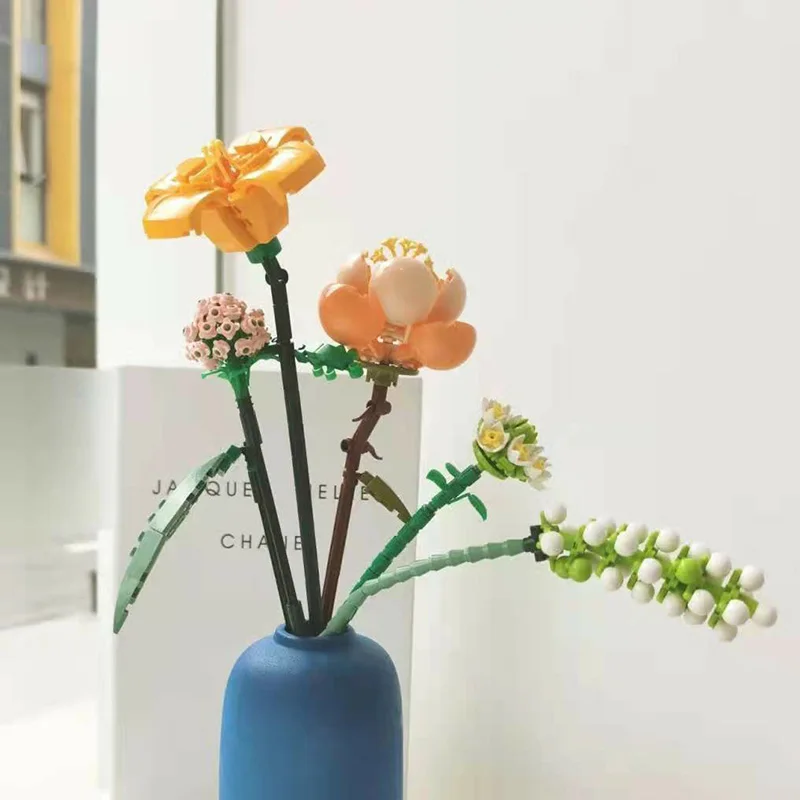 Večni Cvet Zelišč Rastlin Hibiscus Lily Daisy Hydrangea 3D Model DIY Mini Bloki, Opeke Stavbe Igrače za Otroke